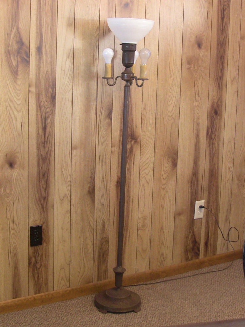 Antique Cast Iron Floor Lamp Mogul Torchiere Candelabra Light 3 Arm 4 6 Way Vintage Lighting Art Nouveau 1930s 1940s Decor