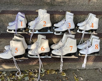 Vintage Girls White Ice Skates Steel Blades Winter Holiday Christmas Décor - Choice of One Pair