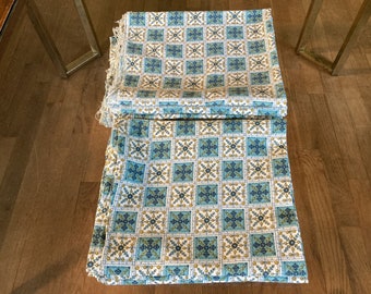 1 Vintage Cotton Feedsack Fabric Aqua Blue White Gold Decorated Squares Whole Sack 1920s-1950s Sewing Quilting Material 9 Sacks Avail