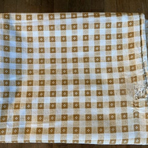 1 Vintage Cotton Feedsack Fabric Brown Tan White Small Gingham Check Flowers Whole Sack w-Hole 1920s-1950s Sewing Quilting Material