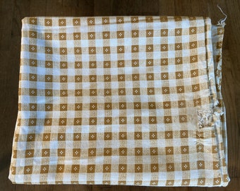 1 Vintage Cotton Feedsack Fabric Brown Tan White Small Gingham Check Flowers Whole Sack w-Hole 1920s-1950s Sewing Quilting Material