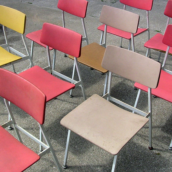 Vintage Industrial Chair Mid Century Furniture Dining Office Desk Steel & Bent Plywood (Only 2 Salmon Chairs Left)