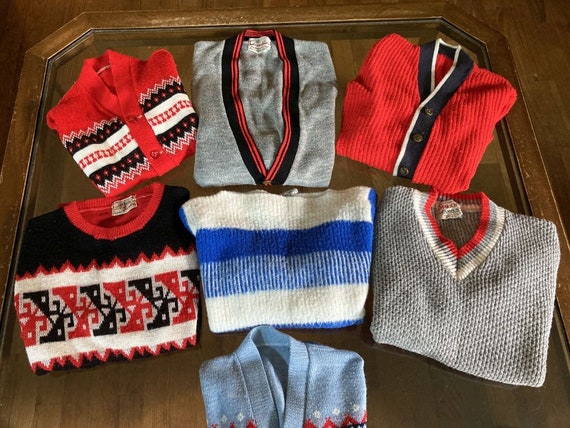 Vintage Kid's Sweater Ribbed Knit Cardigan Metal … - image 5