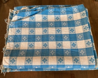 1 Vintage Cotton Feedsack Fabric Blue White Med Gingham Check Whole Sack 1920s-1950s Sewing Quilting Material