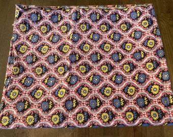 1 Vintage Cotton Feedsack Fabric Blue Yellow Flowers on White Pink Lattice Whole Sack 1920s-1950s Sewing Quilting Material