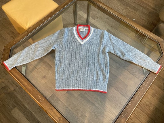 Vintage Kid's Sweater Knitted V Neck Pullover Gra… - image 2