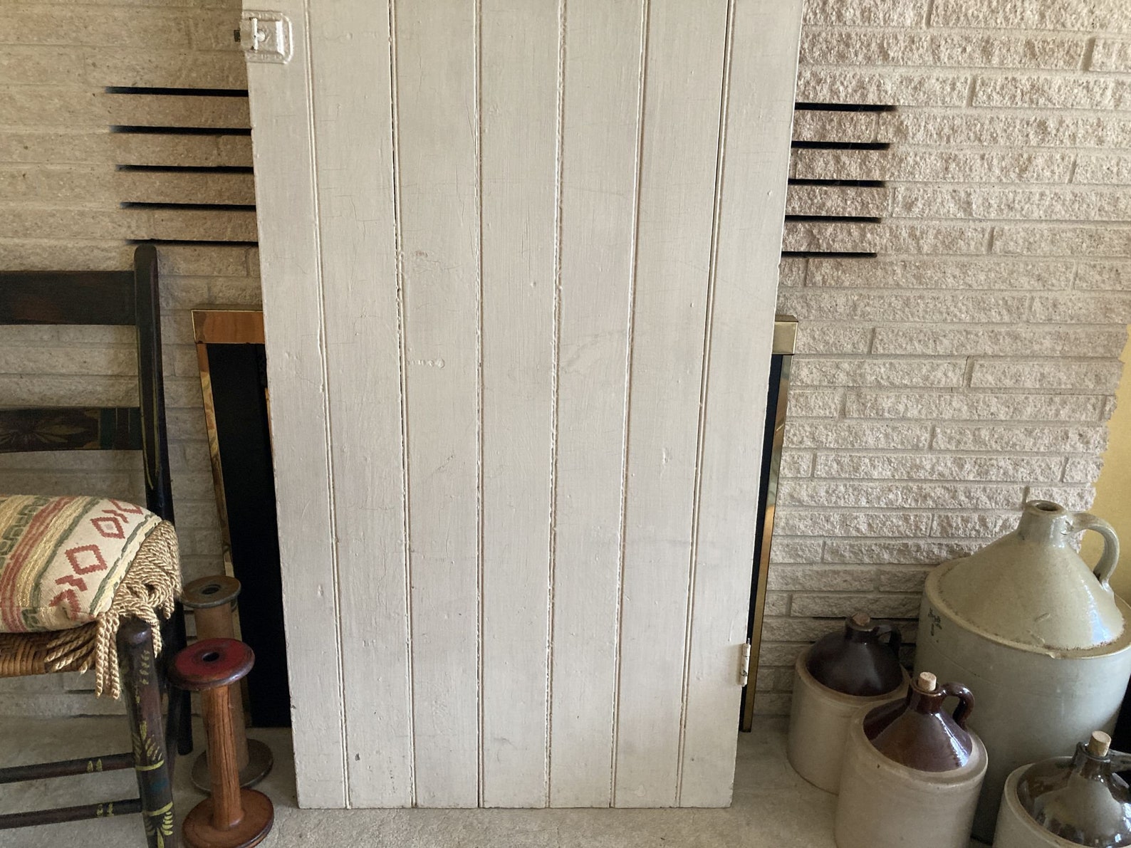 Antique Beadboard Closet Door Coat Rack White Paint Rustic Farmhouse