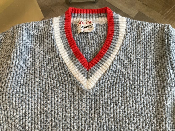 Vintage Kid's Sweater Knitted V Neck Pullover Gra… - image 3