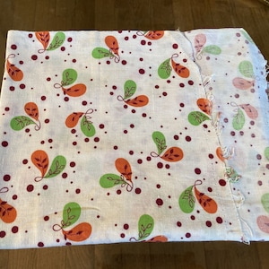 1 Vintage Cotton Feedsack Novelty Fabric Orange Green Purple Stylized Leaves on White Whole Sack 1920s-1950s Sewing Quilting Material