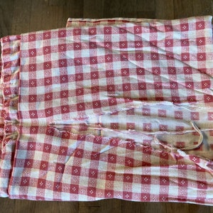 1 Vintage Cotton Feedsack Fabric Red White Small Gingham Check Flowers Whole Sack w-Large Rip 1920s-1950s Sewing Quilting Material