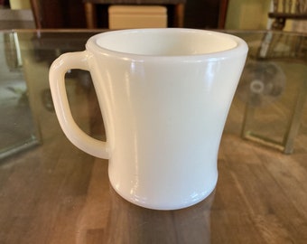 Vintage Fire-King Mug Flat Bottom Ivory Glass Coffee Cup Step D Handle Oven Ware 1940s Retro Kitchen Collectible Kitchenware