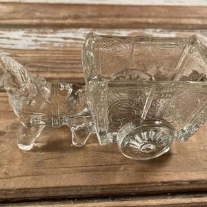 Vintage Glass Candy Container Horse And Cart Dimestore Toy Novelty Miniature Planter Trinket Dish 1940s 1950s Nostalgia