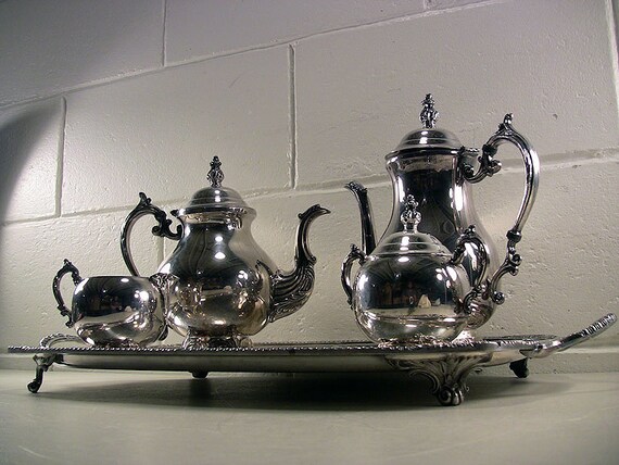 Vintage Silverplate Coffee Tea Service 5-pc Serving Set Tray