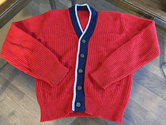 Vintage Kid's Sweater Ribbed Knit Cardigan Metal … - image 1