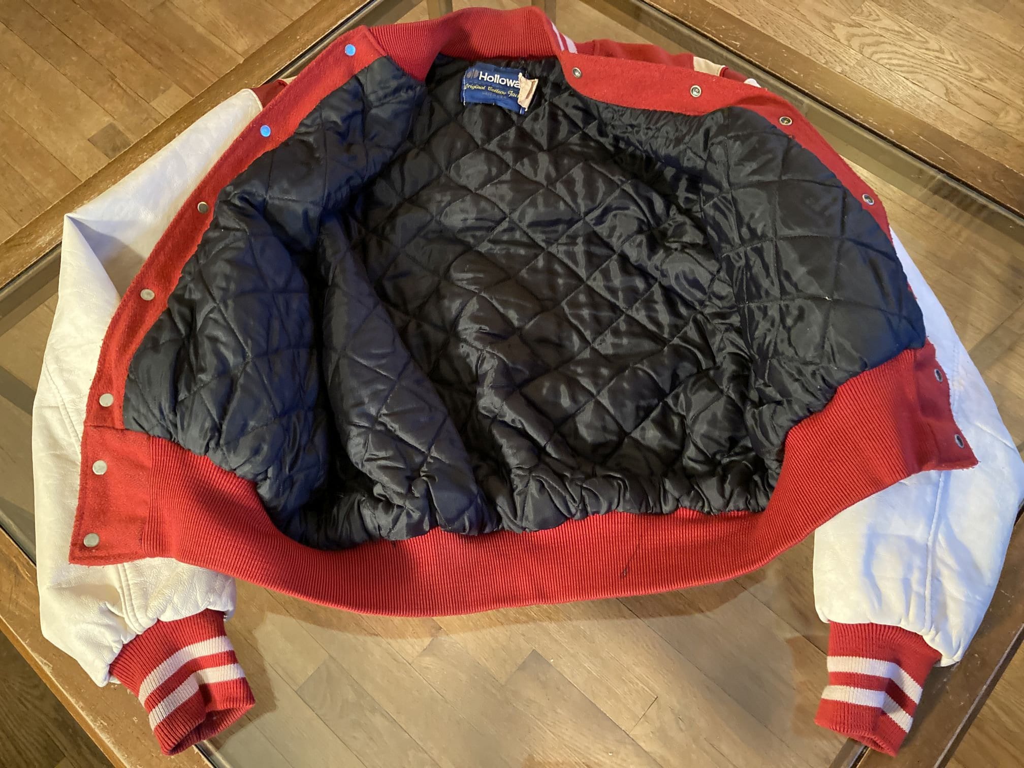Vintage Holloway College Jacket Red White Wool Leather Men's Vintage Holloway College Jacket Red White Wool Leather Men's