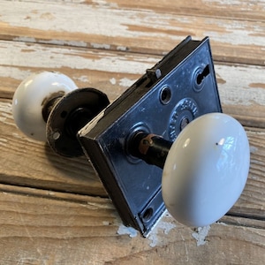 Antique Door Knob Rim Lock Set White Porcelain Norwalk For Repair Restore Replacement 1920s Hardware