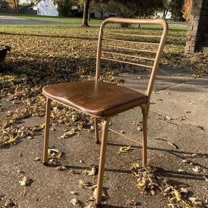 One Vintage Cosco Metal Folding Chair Brown Faux Leather Seat Mid Century Modern Décor Extra Seating Dining Room Furniture 1960s QTY 2 Avail