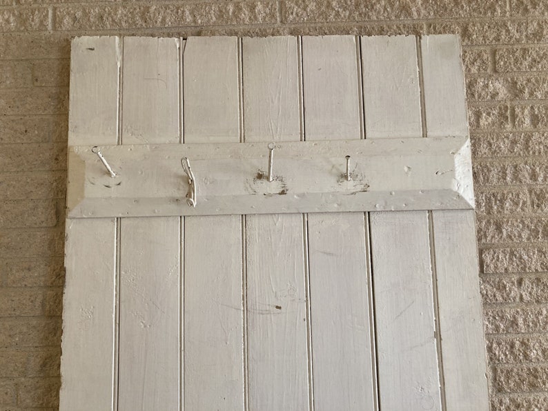 Antique Beadboard Closet Door Coat Rack White Paint Rustic Farmhouse