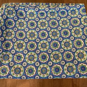 1 Vintage Cotton Feedsack Fabric Blue Green Plate Roundels Red White Whole Sack 1920s-1950s Sewing Quilting Material