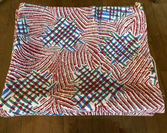 1 Vintage Cotton Feedsack Abstract Novelty Fabric Red Blue Green Gray Stylized Line Graphs Whole Sack 1920s-1950s Sewing Quilting Material