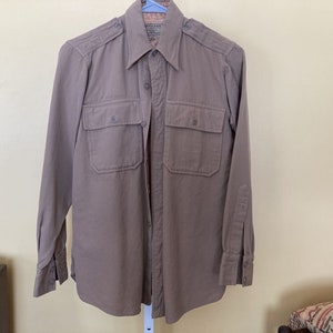 Vintage Regulation Army Officers Fitted Shirt Long Sleeve Khaki Twill Pure Virgin Wool Gabardine Casual Military Uniform 1940s 3of4