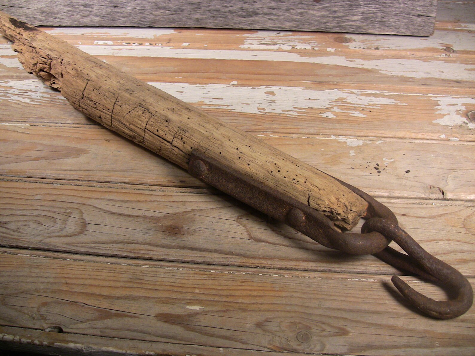 Antique Singletree Yoke Remnant Iron Weathered Wood Rustic