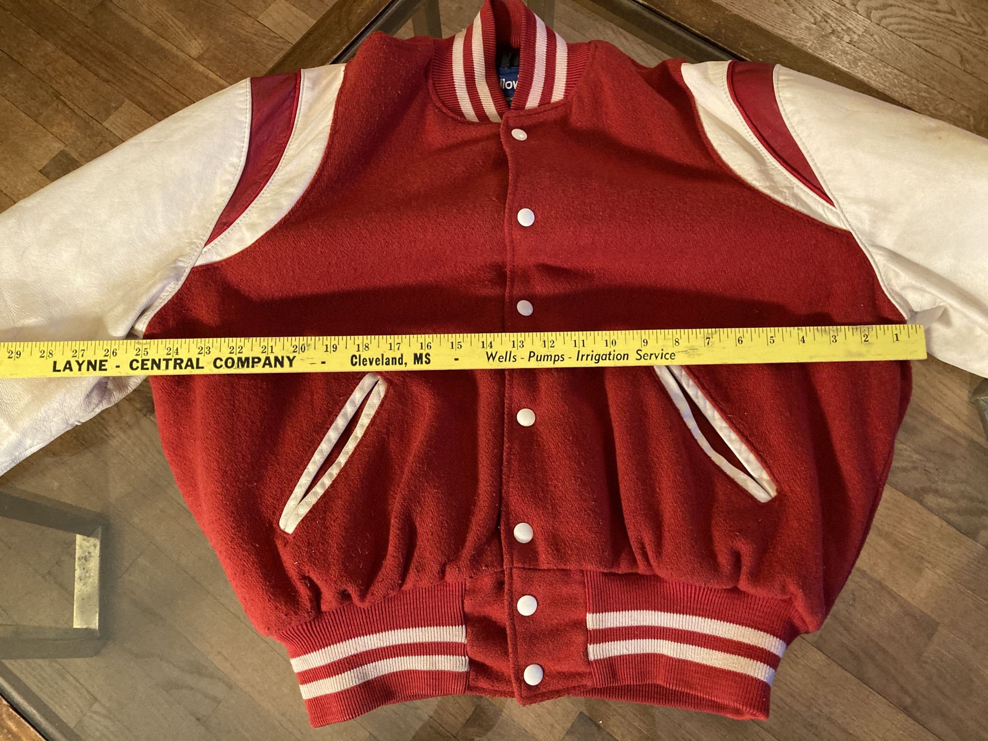 Vintage Holloway College Jacket Red White Wool Leather Men's Med 1960s