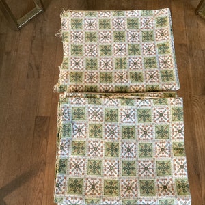 1 Vintage Cotton Feedsack Fabric Green White Orange Decorated Squares Whole Sack 1920s-1950s Sewing Quilting Material 3 Sacks Avail
