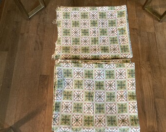 1 Vintage Cotton Feedsack Fabric Green White Orange Decorated Squares Whole Sack 1920s-1950s Sewing Quilting Material 3 Sacks Avail