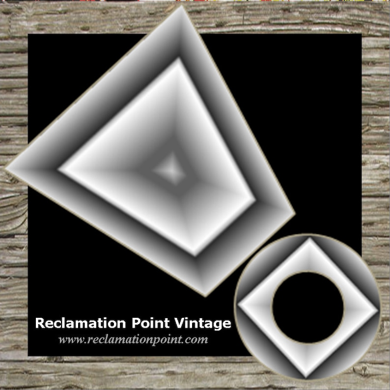 May include: A white geometric design with a square shape and a smaller square inside. The design is on a black background. The text "Reclamation Point Vintage" and "www.reclamationpoint.com" is below the design.
