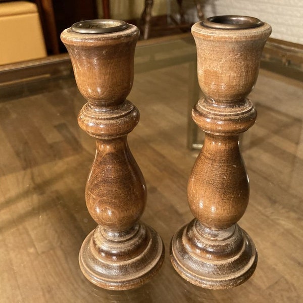 Farmhouse Wooden Candlesticks Etsy