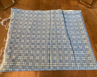 1 Vintage Cotton Feedsack Fabric Dark Blue Plaid Check on Light Blue Whole Sack 1920s-1950s Sewing Quilting Material