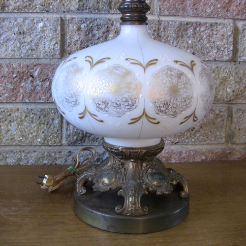 Vintage Genie Bottle Lamp Mid Century shops Frosted Glass Gold Accent 3-Way Light 1960s Hollywood Regency Shabby Cottage Decor Boho Persian Style