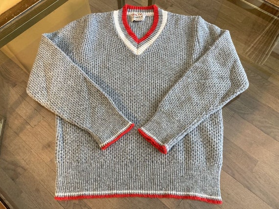 Vintage Kid's Sweater Knitted V Neck Pullover Gra… - image 1