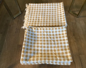 1 Vintage Cotton Feedsack Fabric Brown Tan White Sm Gingham Check Flowers Whole Sack 1920s-1950s Sewing Quilting Material 6 Sacks Avail