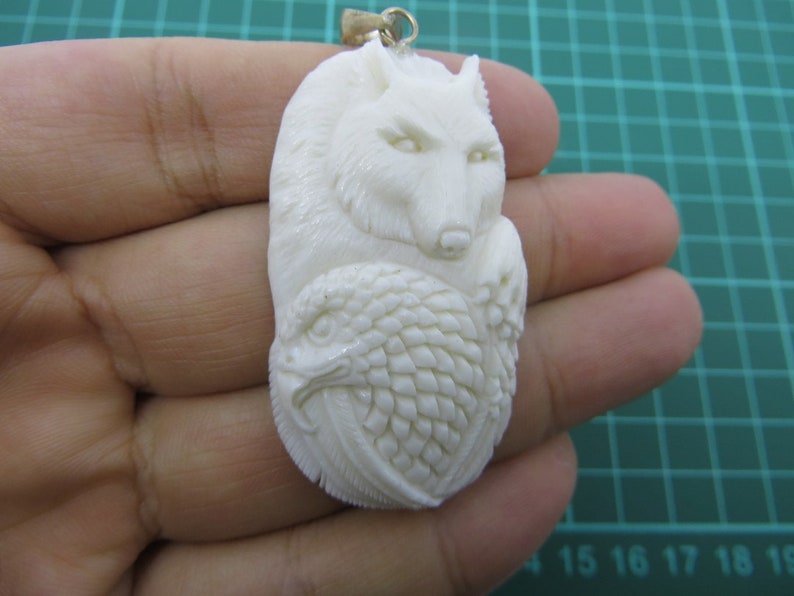Eagle head buffalo bone deer antler carved beads jewelry bone art bear carving gift for her 13 pendant silver bail supplies handmade