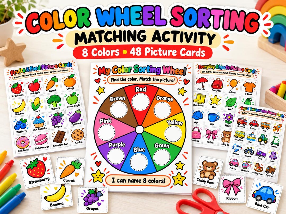 Color Wheel Sorting Activity Printable, Preschool Color Matching Game ...