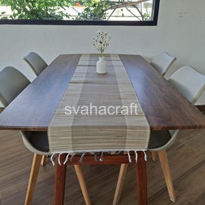 Natural Grass Table Runner with Grey Accent, Woven Straw Table Mat, Earthy Kitchen Dining Room Decor, Rustic Jute Style Table Runner 59 Inch