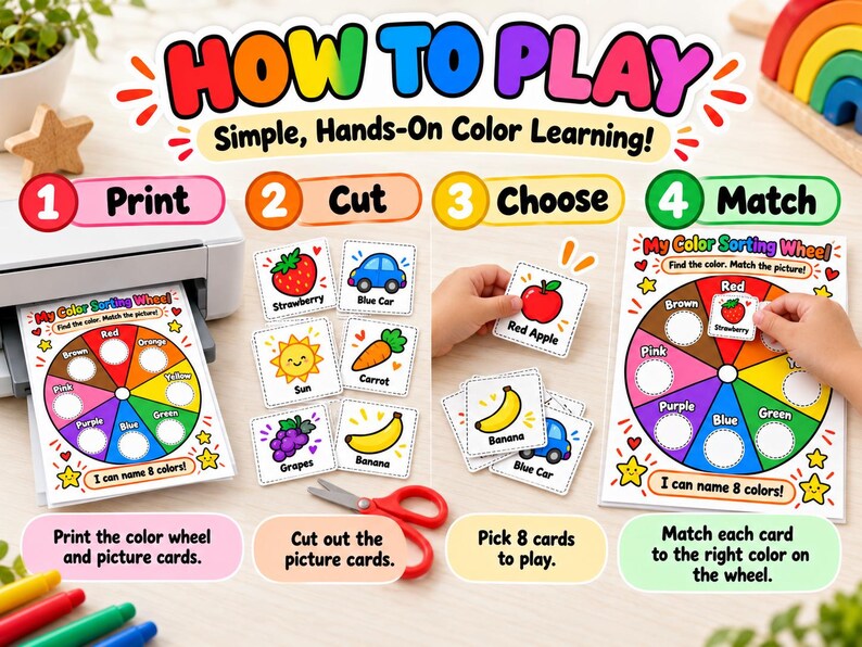 Color Wheel Sorting Activity Printable, Preschool Color Matching Game ...