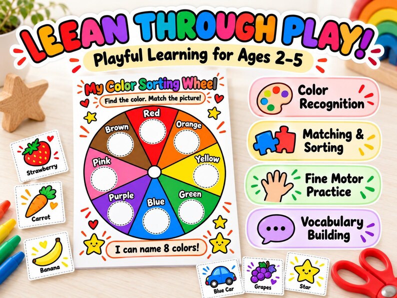 Color Wheel Sorting Activity Printable, Preschool Color Matching Game ...