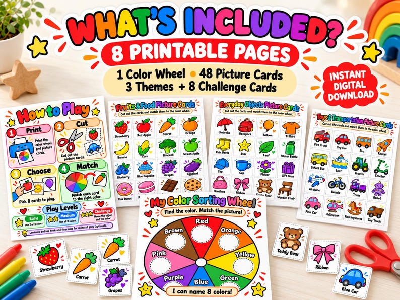 Color Wheel Sorting Activity Printable, Preschool Color Matching Game ...