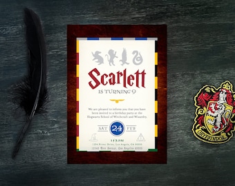 Hogwarts Geburtstagseinladung | Harry Geburtstag | 5x7 Personalisieren | Herunterladen | Drucken | Zauberhaft Einladen | Häuser sortieren