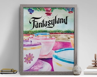 Teetasse Aquarell Druck | Alice Teetassen | Tea Party Poster Dekor | Verrückter Druck | Teetasse Fahrt Kunst | Teetassen | Anziehung | Herunterladen | 3 Größen