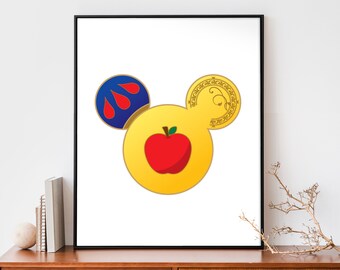 Schneeweiße Mausohren Print | Schneewittchen Poster | Prinzessin Ohren Wandkunst | Gift Apple Home Decor | Download | 3 Größen