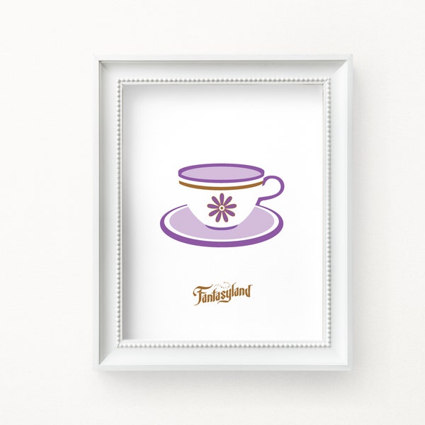 Teacup Print | Alice Wonderland | Teacup Attraction Ride Decor | Teacup Art | Download | Mad Teacup Poster | Tea Party | Purple | 3 Sizes