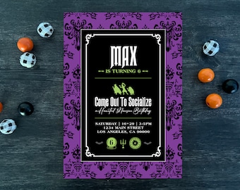 Druckbare Haunted Mansion Geburtstagseinladung | Halloween Geburtstag | 5x7 Personalisieren | Herunterladen | Druck | Komm raus, um Kontakte zu knüpfen | Geister