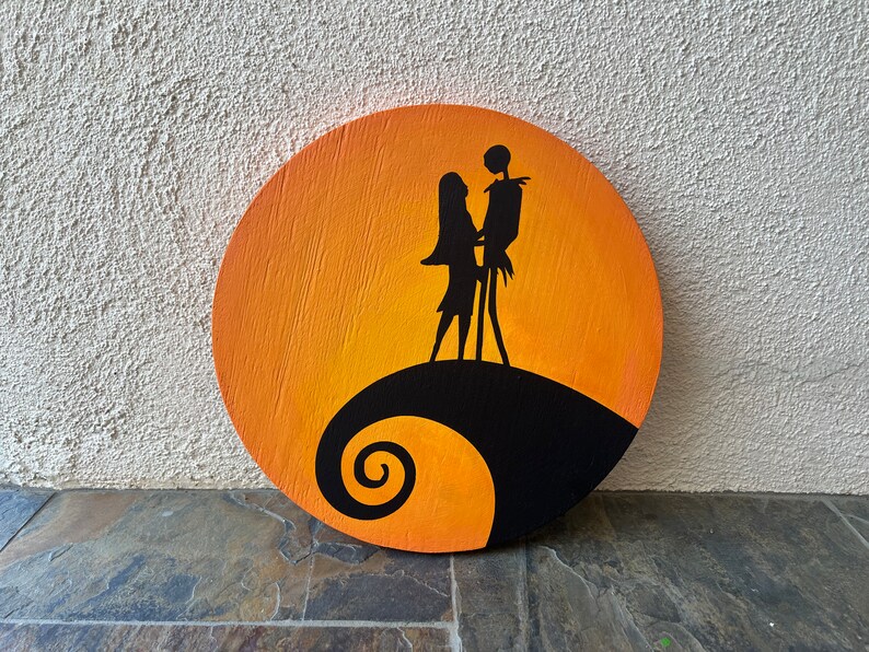 Aperturee Nightmare Before Christmas Inspired Round Backdrop, Jack Skellington on Spiral Hill, Halloween Movie Theme Decor