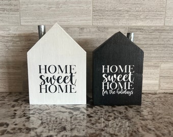 Home Sweet Home & Home Sweet Home For the Holidays Dual Sided Wood House | Hand Painted | Winter Seasonal Decor | Christmas |