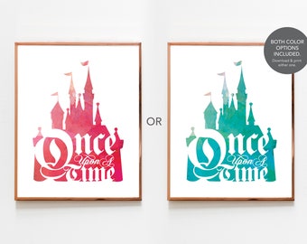 Once Upon A Time | Aquarell Schloss Druck | Märchen Dekor | Schloss Kunst Poster | Wandkunst | DOWNLOAD | Pink & Teal Blue Castle | 3 Größen