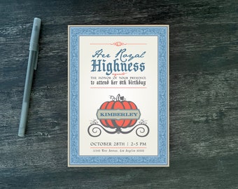 Druckbare Aschenputtel-Geburtstags-Einladung | Kürbis Geburtstag | 5x7 Personalisieren | Herunterladen | Druck | Ihre Königliche Hoheit | Prinzessin Einladung